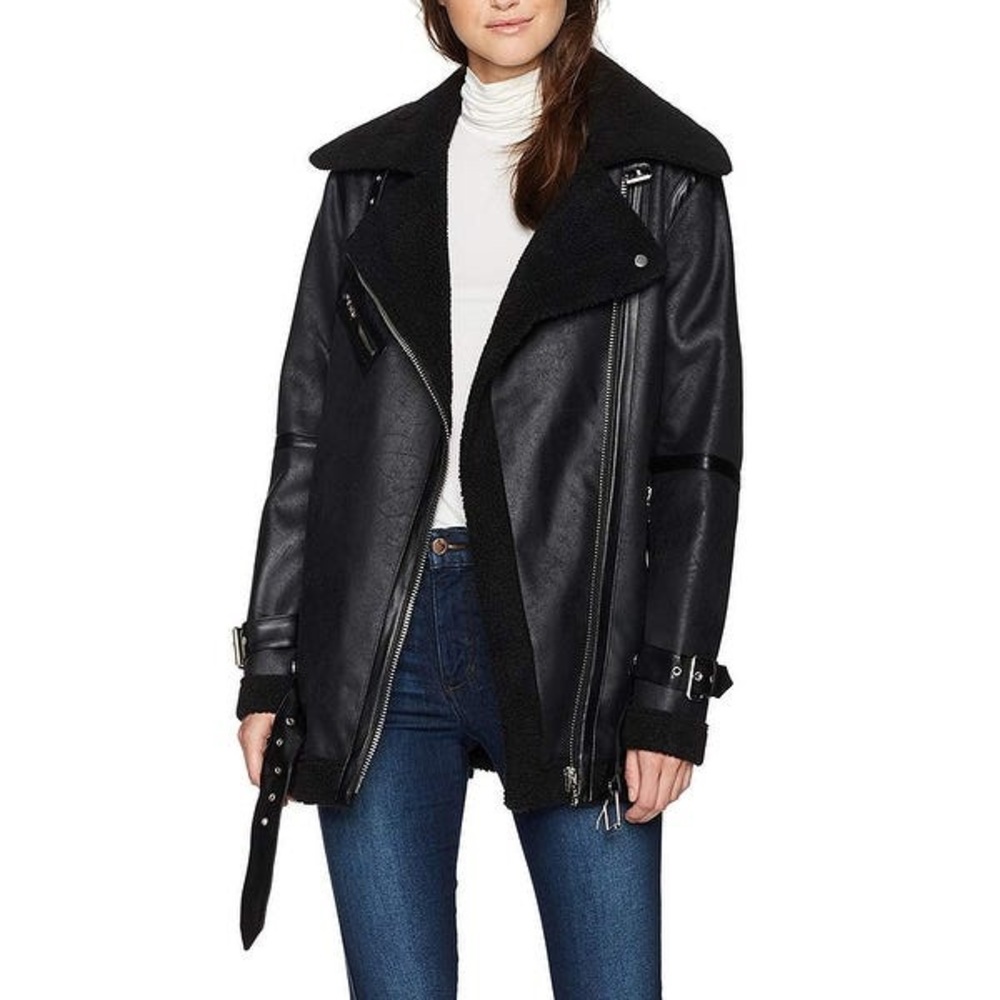 Avec Les Filles Faux Shearling Biker Jacket M